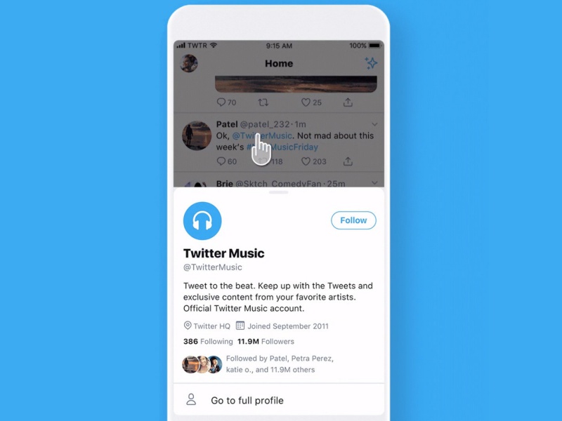 Twitter nantinya bisa preview profil pengguna dengan cepat