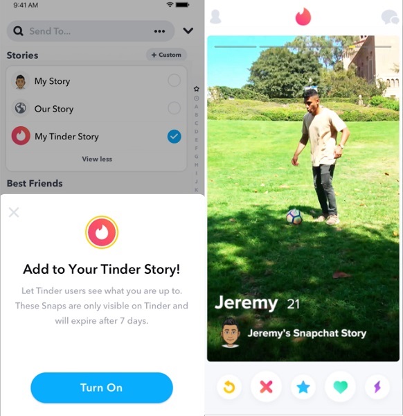 Kini Anda bisa mengirim Stories dari Snapchat ke Tinder