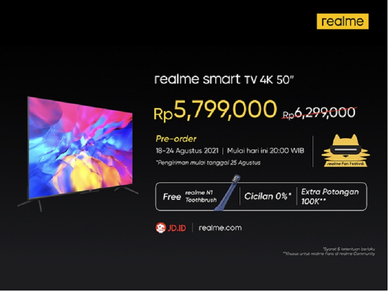 realme rilis Smart TV 4K 50 dengan fitur Voice Assistant