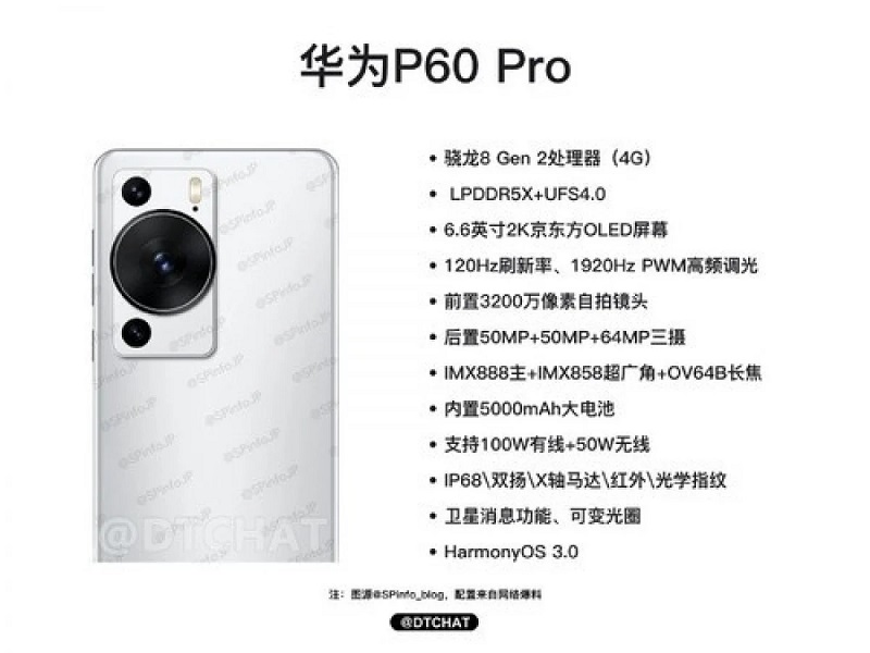 Spesifikasi Huawei P60 bocor, punya prosesor Snapdragon 8 Gen 2