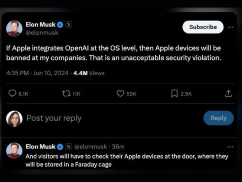 Elon Musk ancam larang produk Apple di perusahaannya karena integrasi ChatGPT di iOS 18