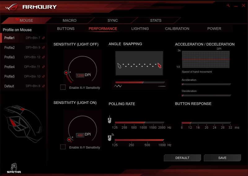 Screenshot software Asus ROG Armoury pada Spatha
