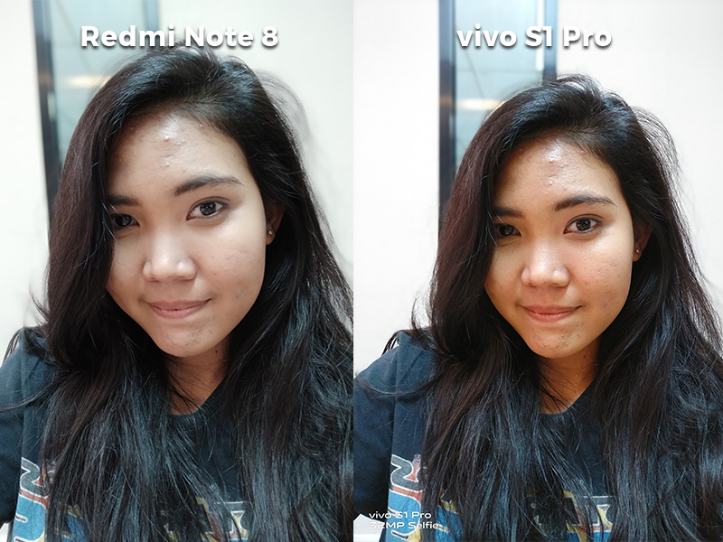 Hasil gambar dari kamera depan vivo S1 Pro dan Redmi Note 8