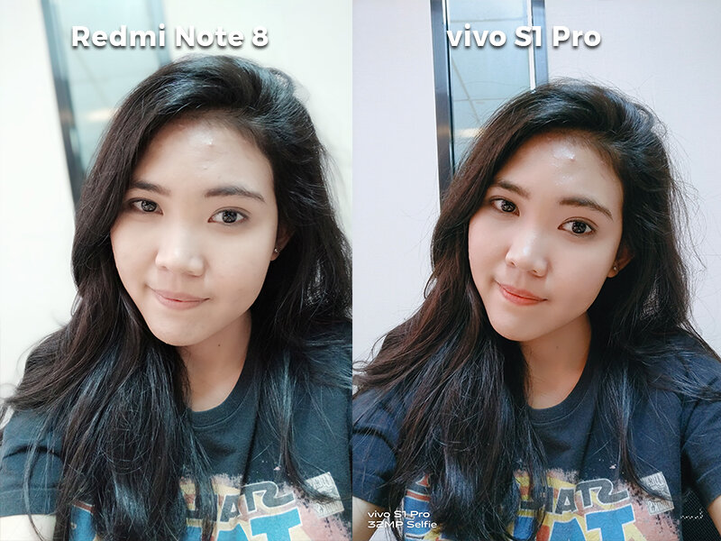 Hasil gambar dari kamera depan vivo S1 Pro dan Redmi Note 8