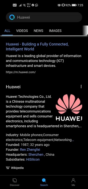 Tampilan layar Huawei Search