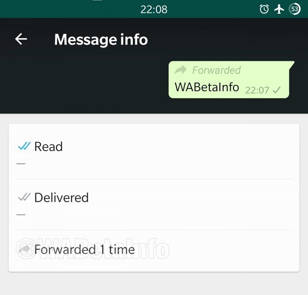 Ini adalah gambar fitur terbaru WhatsApp yang bisa melihat berapa kali pesan diteruskan