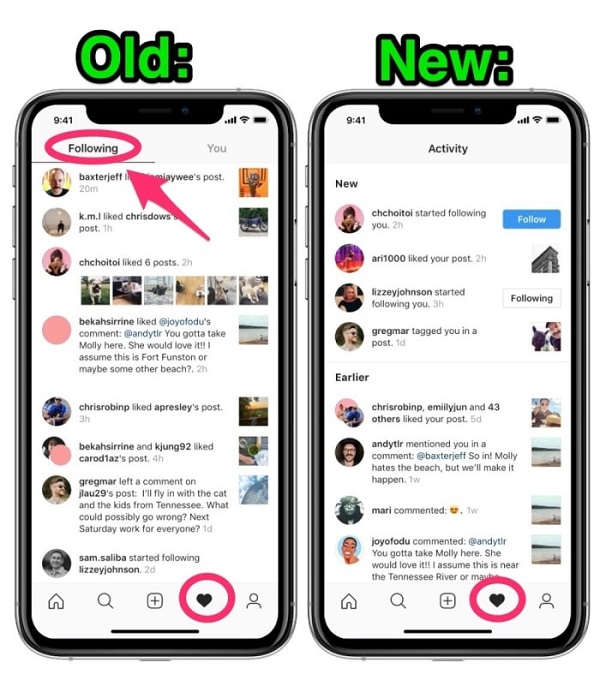 Ini adalah perubahan tab aktivitas di Instagram