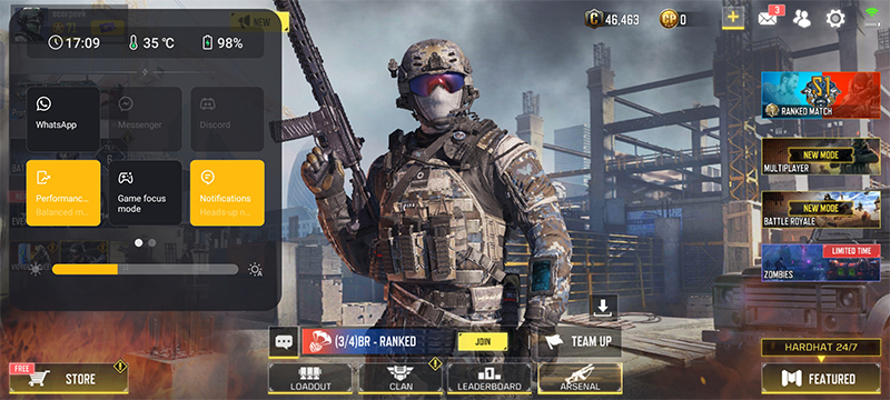 Tampilan Game Toolkit pada perangkat OPPO Reno7 Z 5G