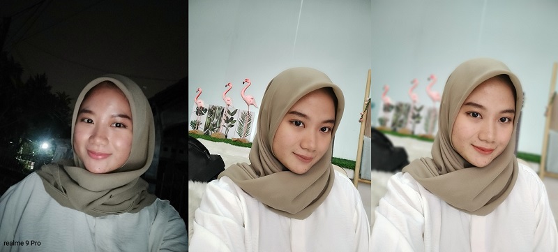 [Paling kiri] Selfie malam, [tengah] selfie HDR, [paling kanan] selfie portrait