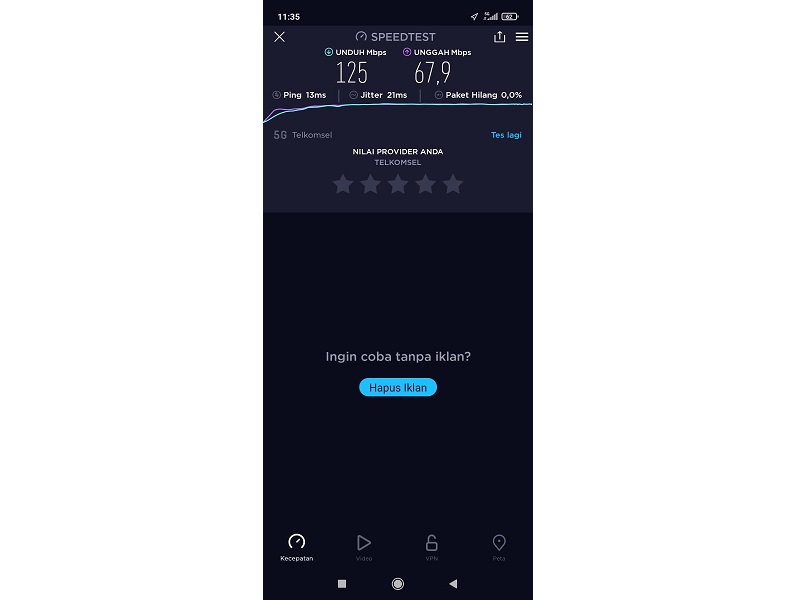 Hasil Speedtest 5G Telkomsel