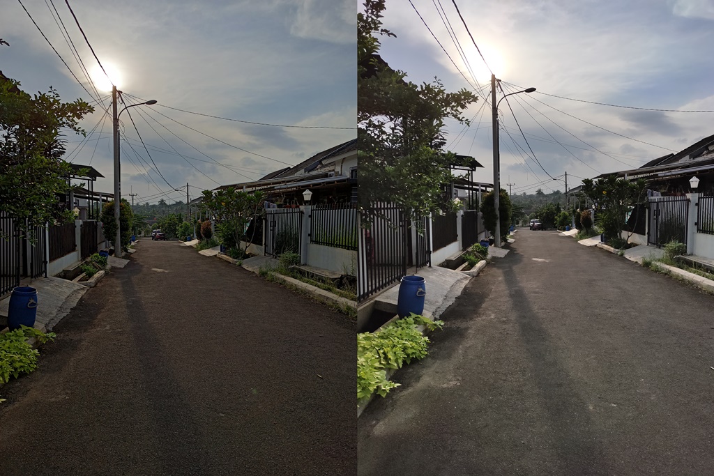 Hasil kamera realme 6 (kiri) dan realme 6 pro (kanan) pada pagi hari