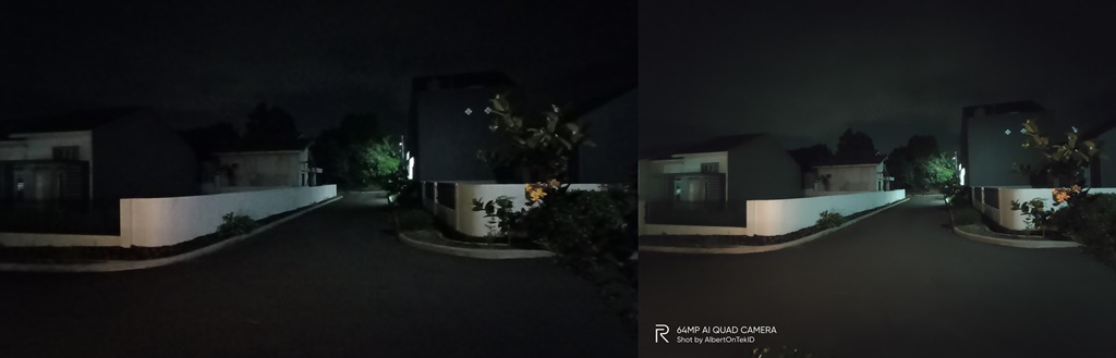 Hasil kamera ultra-wide di malam hari realme 6 (kiri) dan realme 6 Pro (kanan)