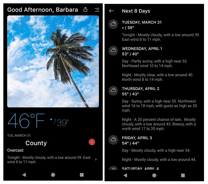 Tampilan aplikasi Today Weather