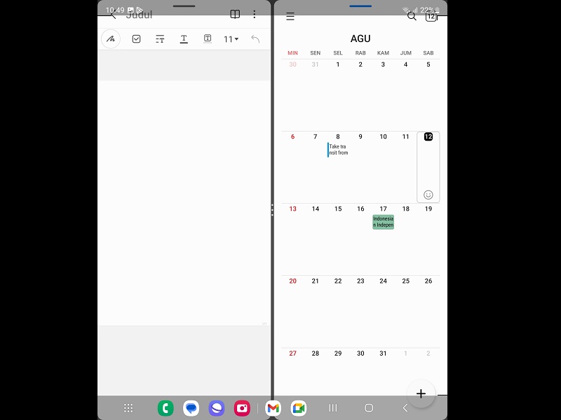 Tangkapan layar task bar Galaxy Z Fold5